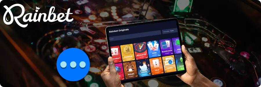 Selección de juegos propios de Rainbet en el lobby del casino