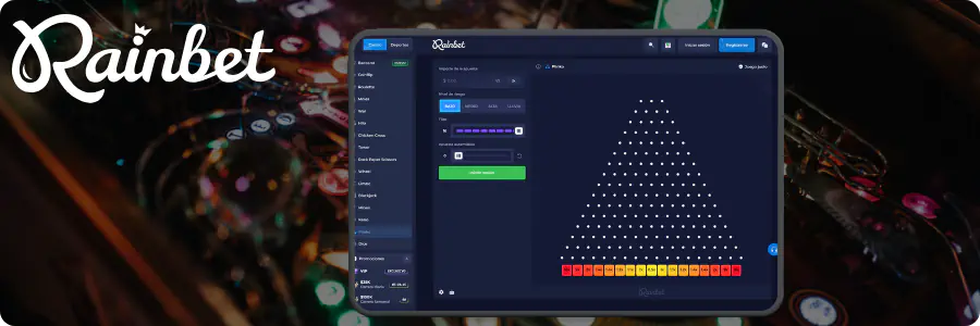 Rainbet Plinko, tablero de clavijas con la bola en caída